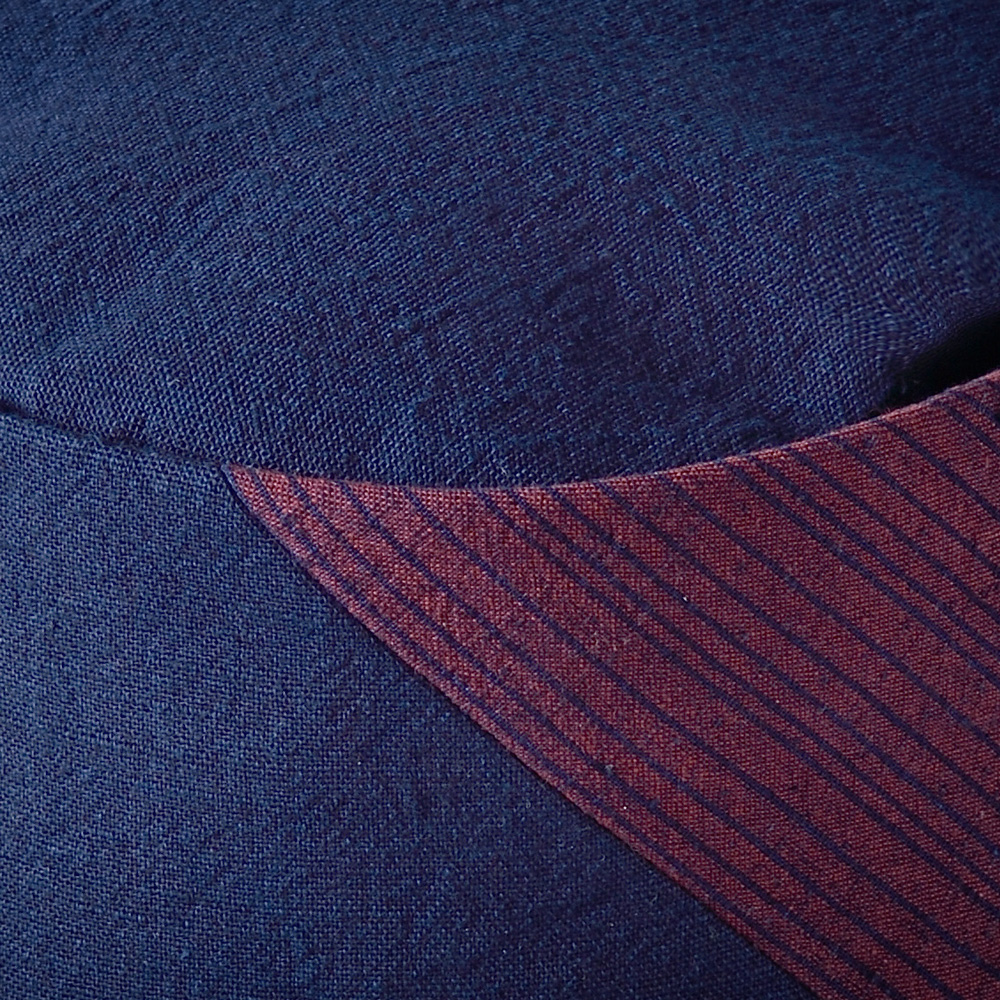藍染濃紺　備後絣朱縞切替　利休帽